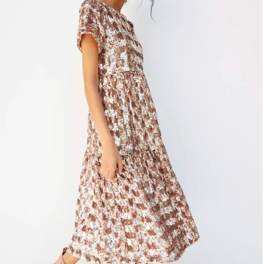 Anthropologie rose gold sequin dress